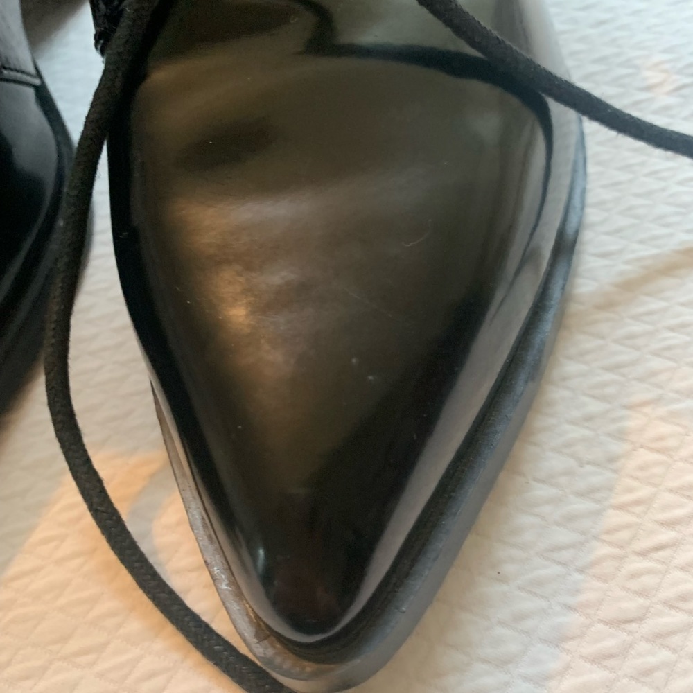 BETTS   Black Ankle Boots 2 Buckles Zip-up  6.5 cm Heel Sz 8 Faux Patent & Laces - Picture 3 of 12